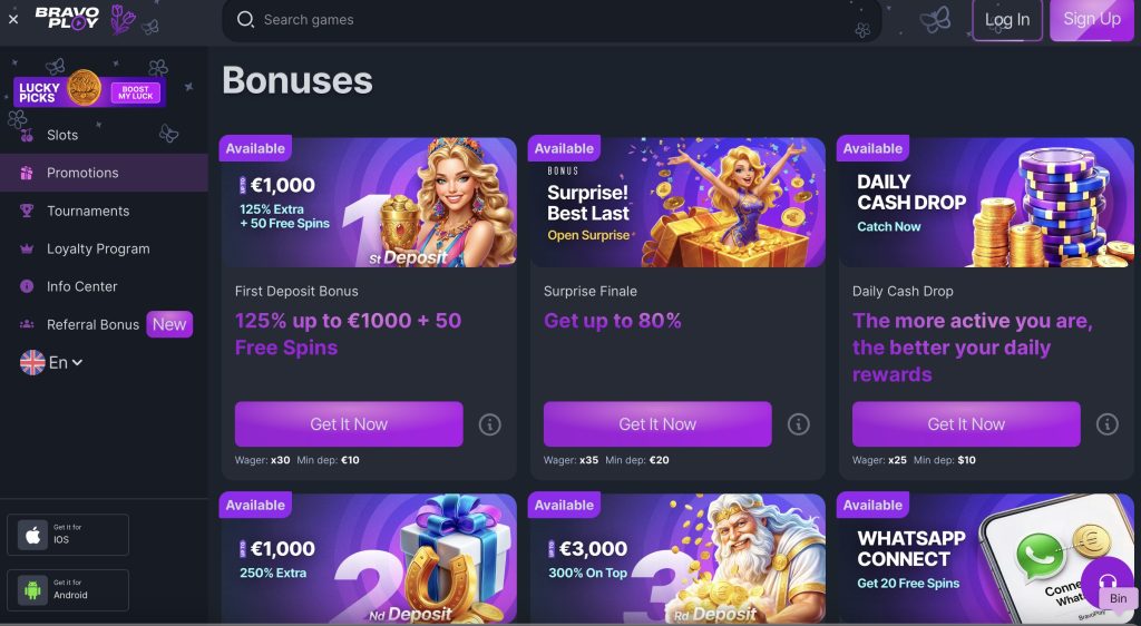 BravoPlay Casino bonuses