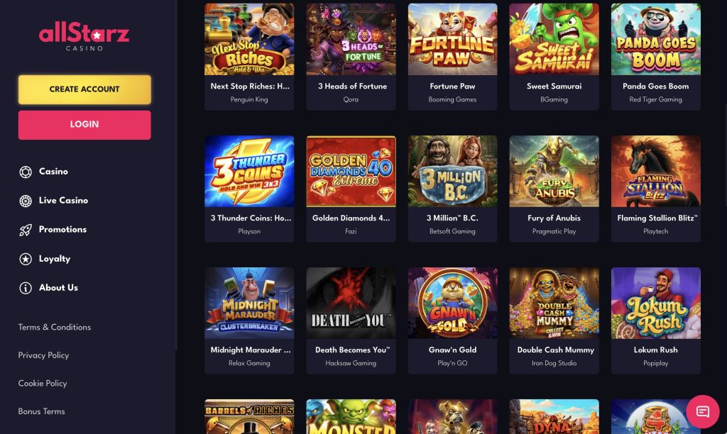 AllStarz Casino NZ games