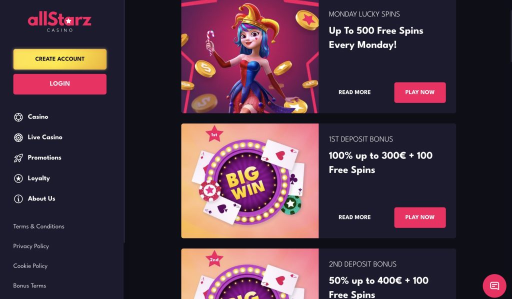 AllStarz Casino NZ bonuses