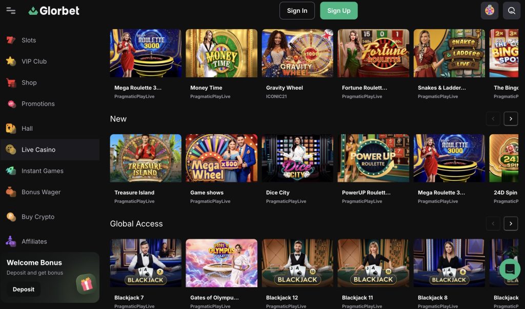 Glorbet Casino live