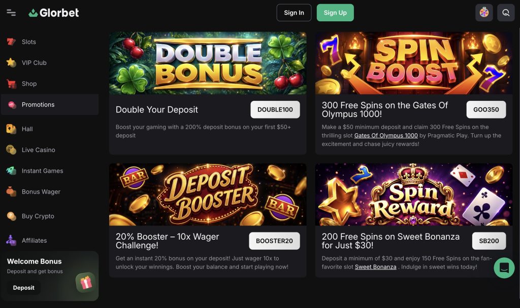 Glorbet Casino bonuses