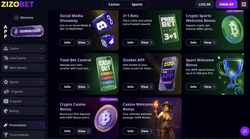 Zizobet bonuses